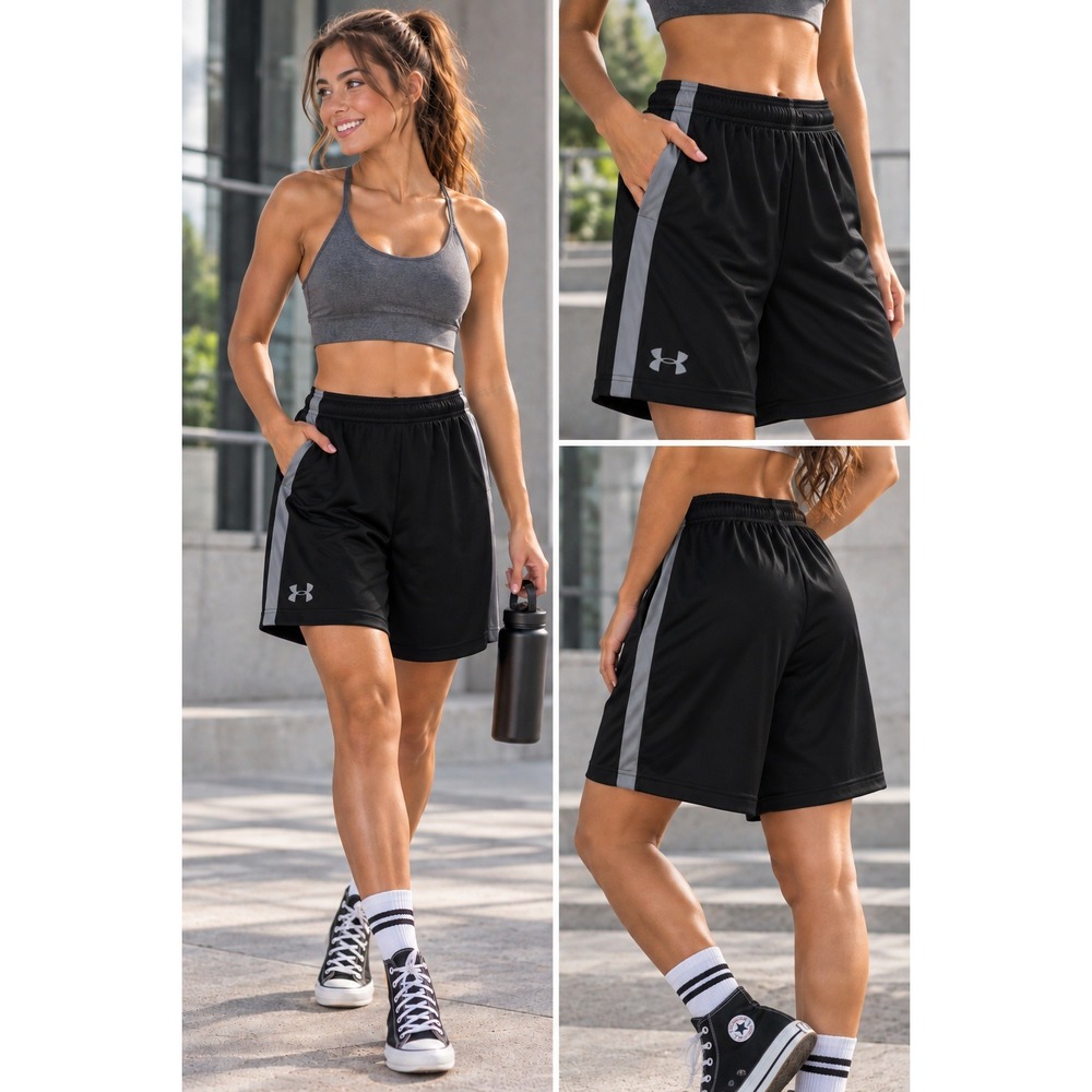 Under Armour Shorts Medium Black Grey HeatGear Mesh Athletic Loose Fit #1604